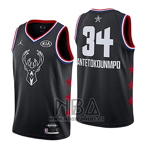 Camiseta All Star 2019 Milwaukee Bucks Giannis Antetokounmpo NO 34 Negro